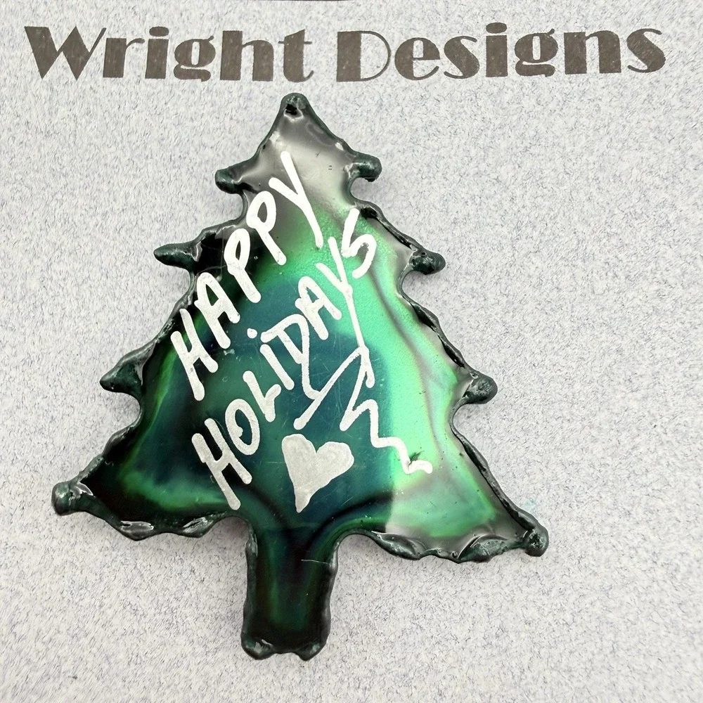 David Wright Designs Brooch Green Christmas Tree Happy Holidays Artisan Pin
